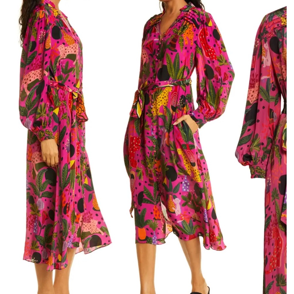 FARM RIO Pop Leopards Long Sleeve Dress